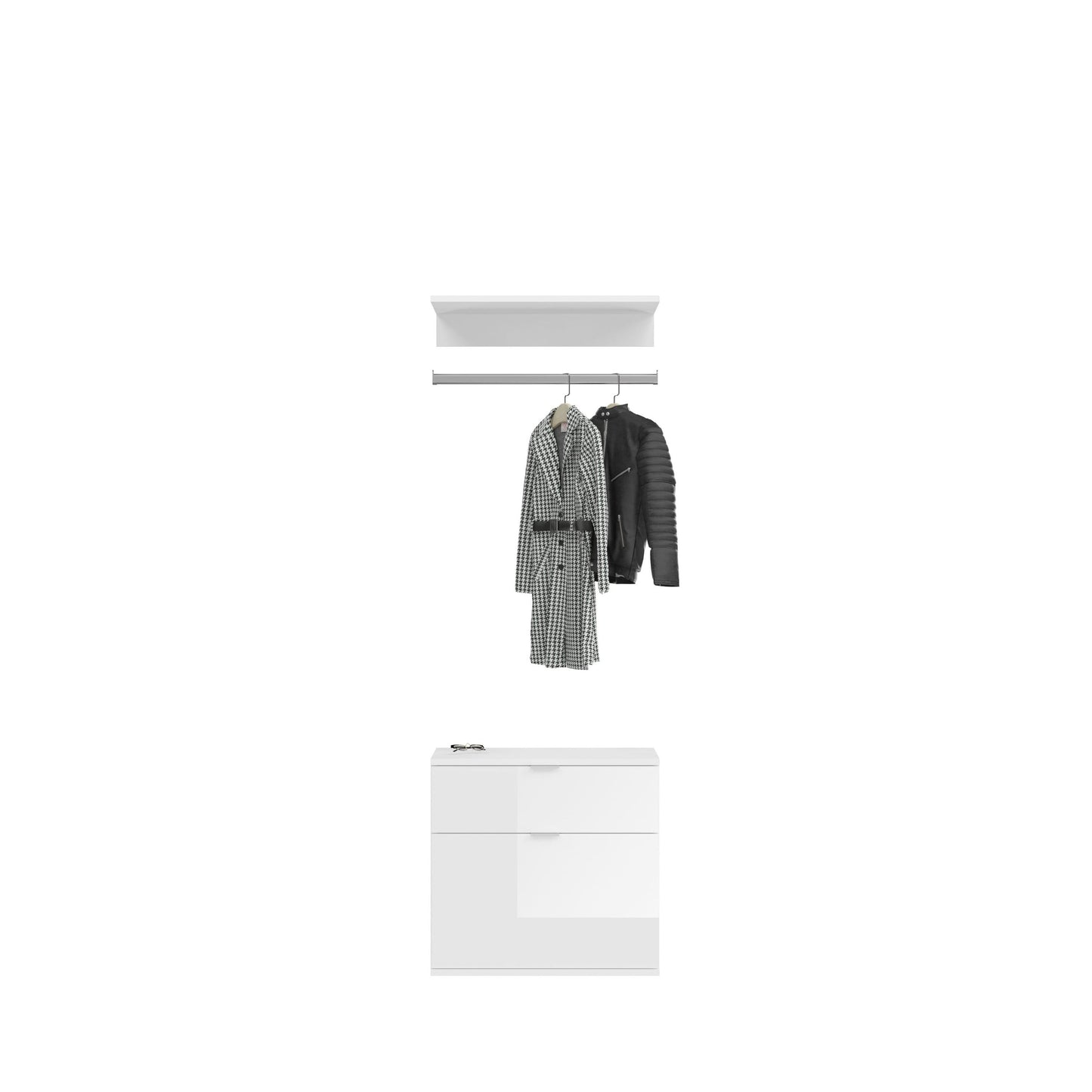 Garderobenschrank-Set mit Kleiderstange über Schubfach und Garderobenöffnung