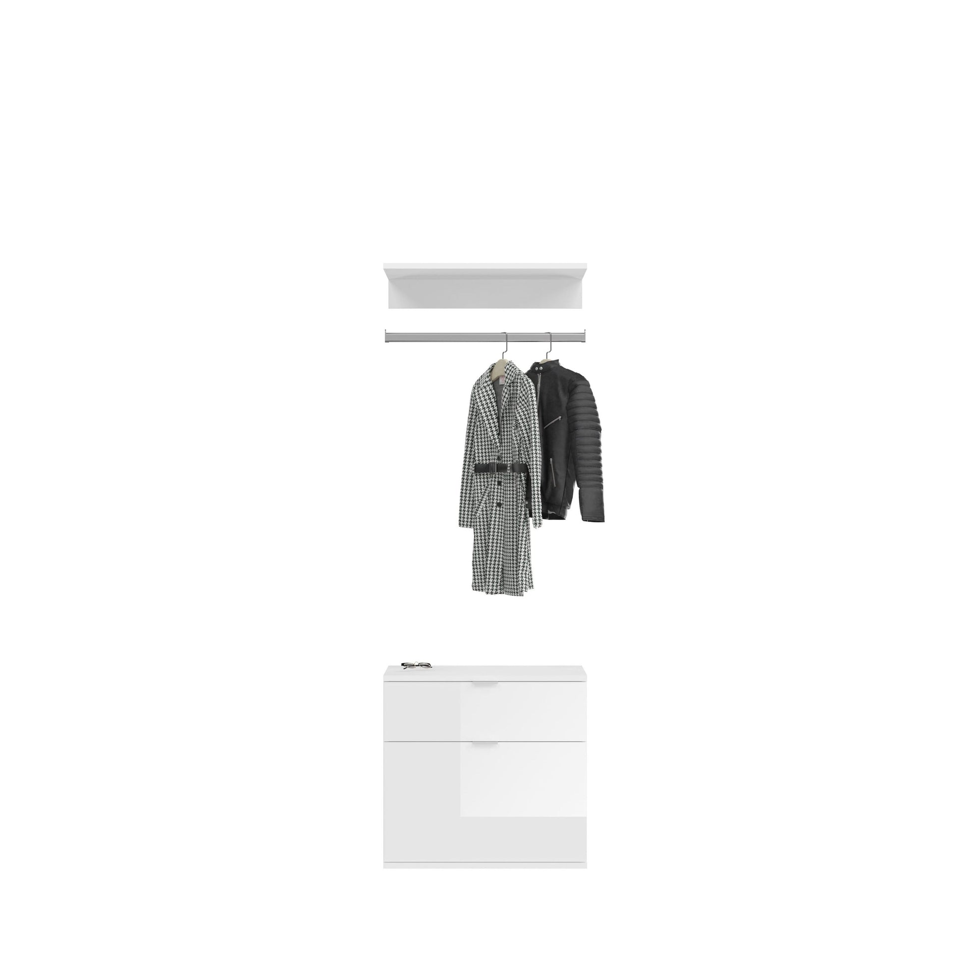 Garderobenschrank-Set mit Kleiderstange über Schubfach und Garderobenöffnung