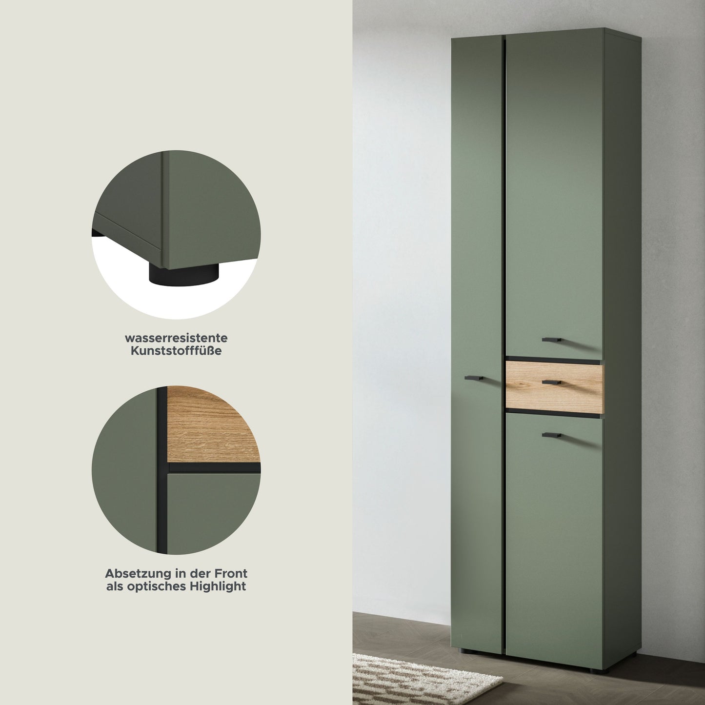 Armoire haute AQUA (L/H/P : env. 51/191/30 cm) en vert sauge/vert sauge