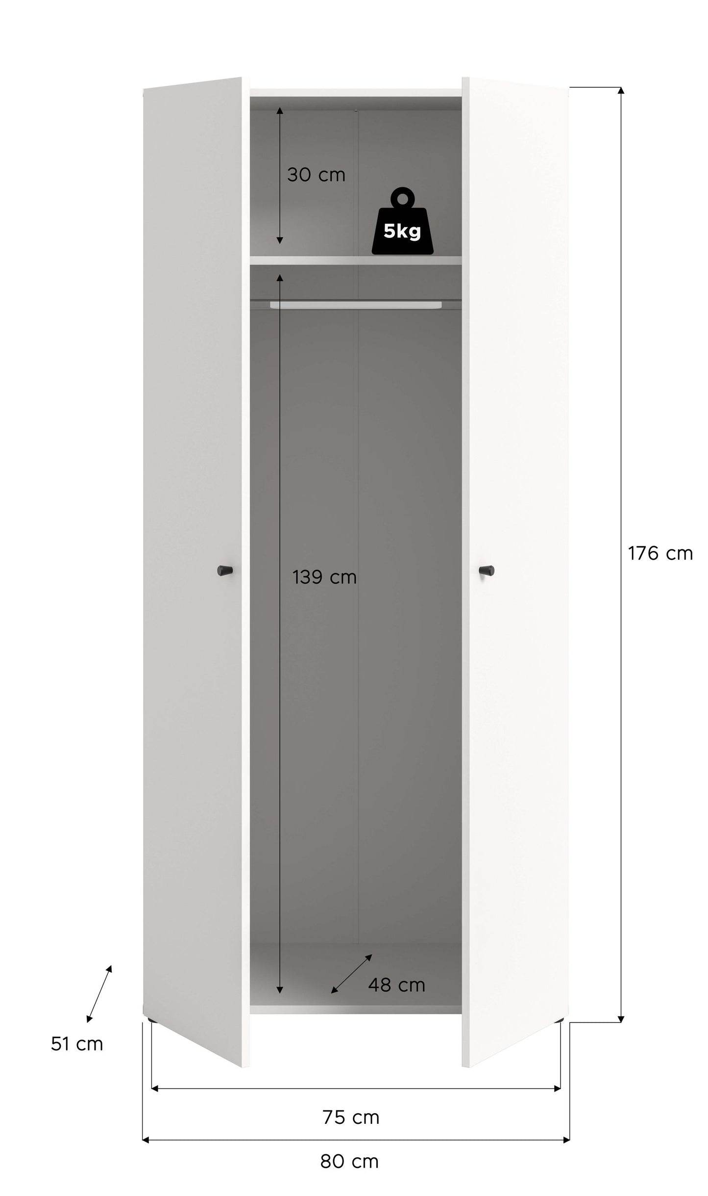 Armoire 2 portes DARWIN (L/H/P : env. 80/176/51 cm) anthracite/anthracite