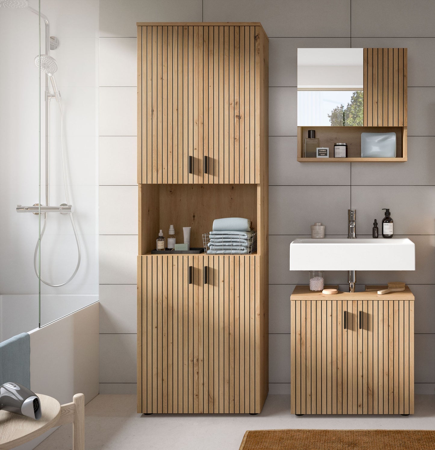 Bathroom Set MONE (W/H/D: approx. 135/192/30 cm) in Cashmere/Cashmere