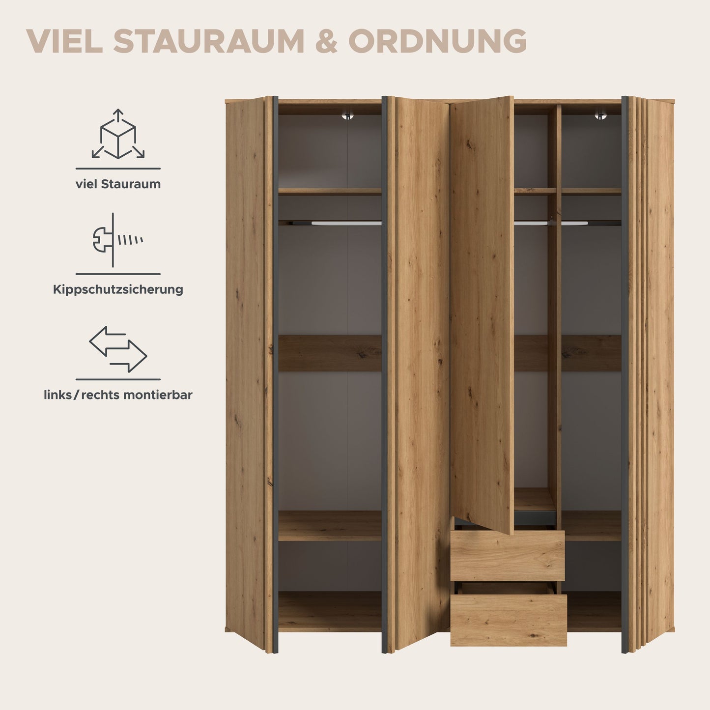 Homes & Jones Kleiderschrank 2-tlg., Schlafzimmerschrank 2x je 80 cm breit, 160 cm