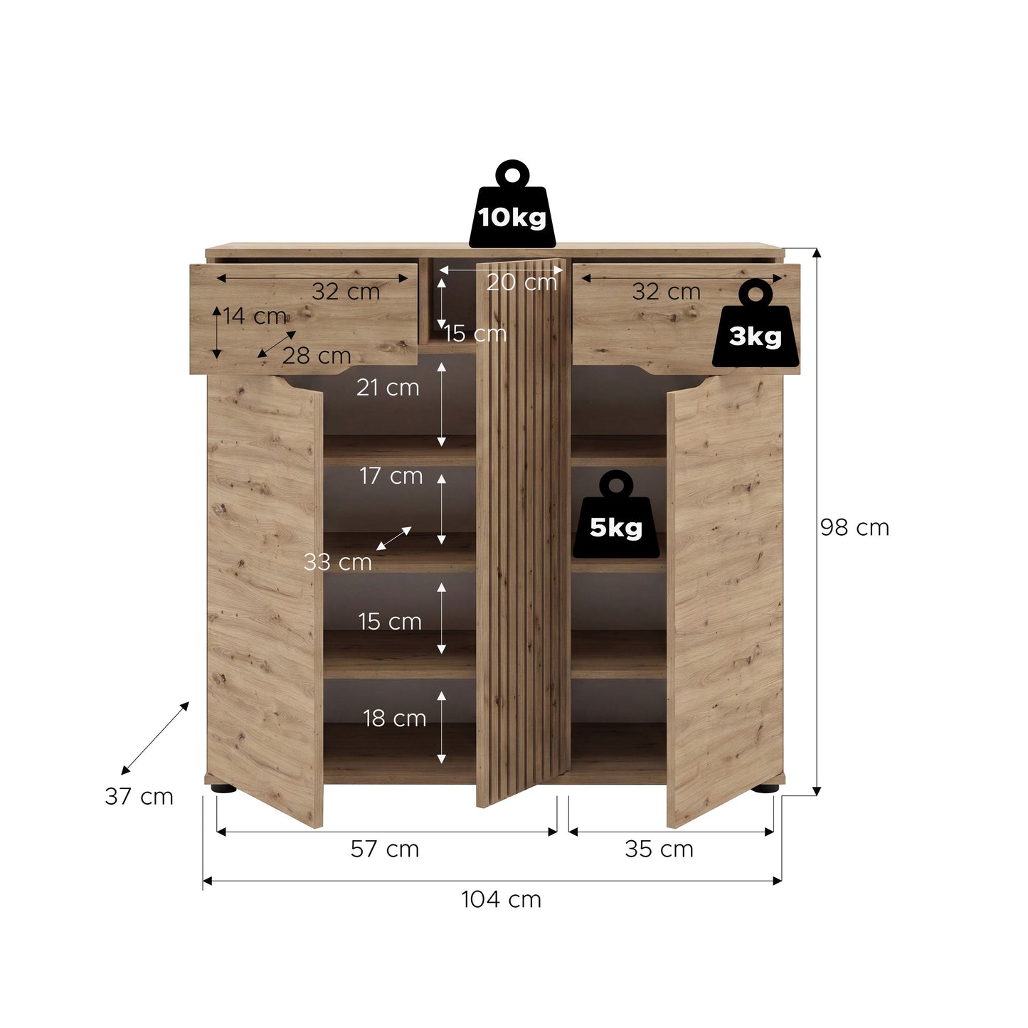 Keno Schuhkommode (B/H/T: 104x98x37 cm) in Artisan Eiche Nachbildung