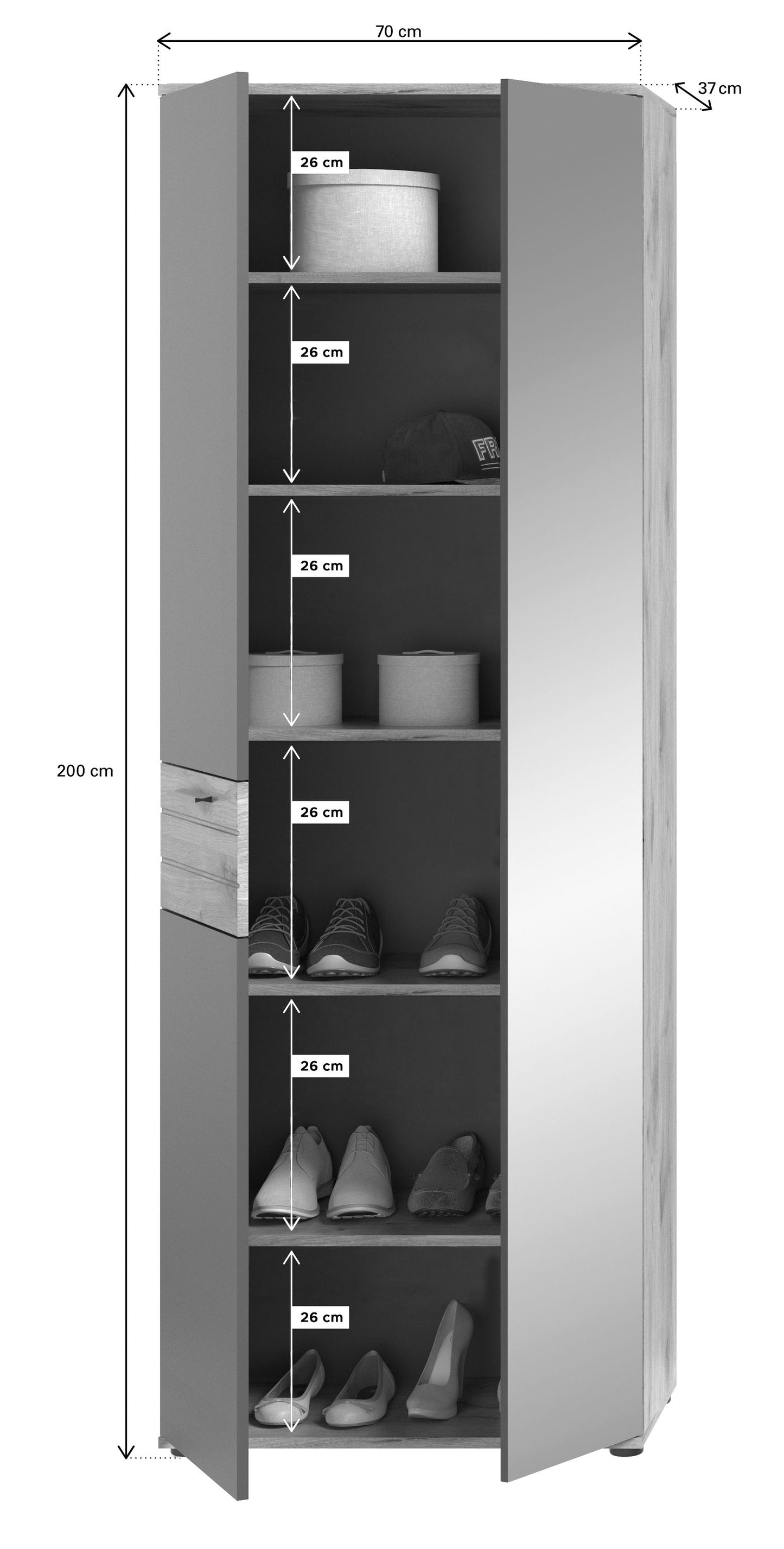 Homes & Jones Garderobenhochschrank mit Spiegelelement, Flurmöbel mit Spiegel