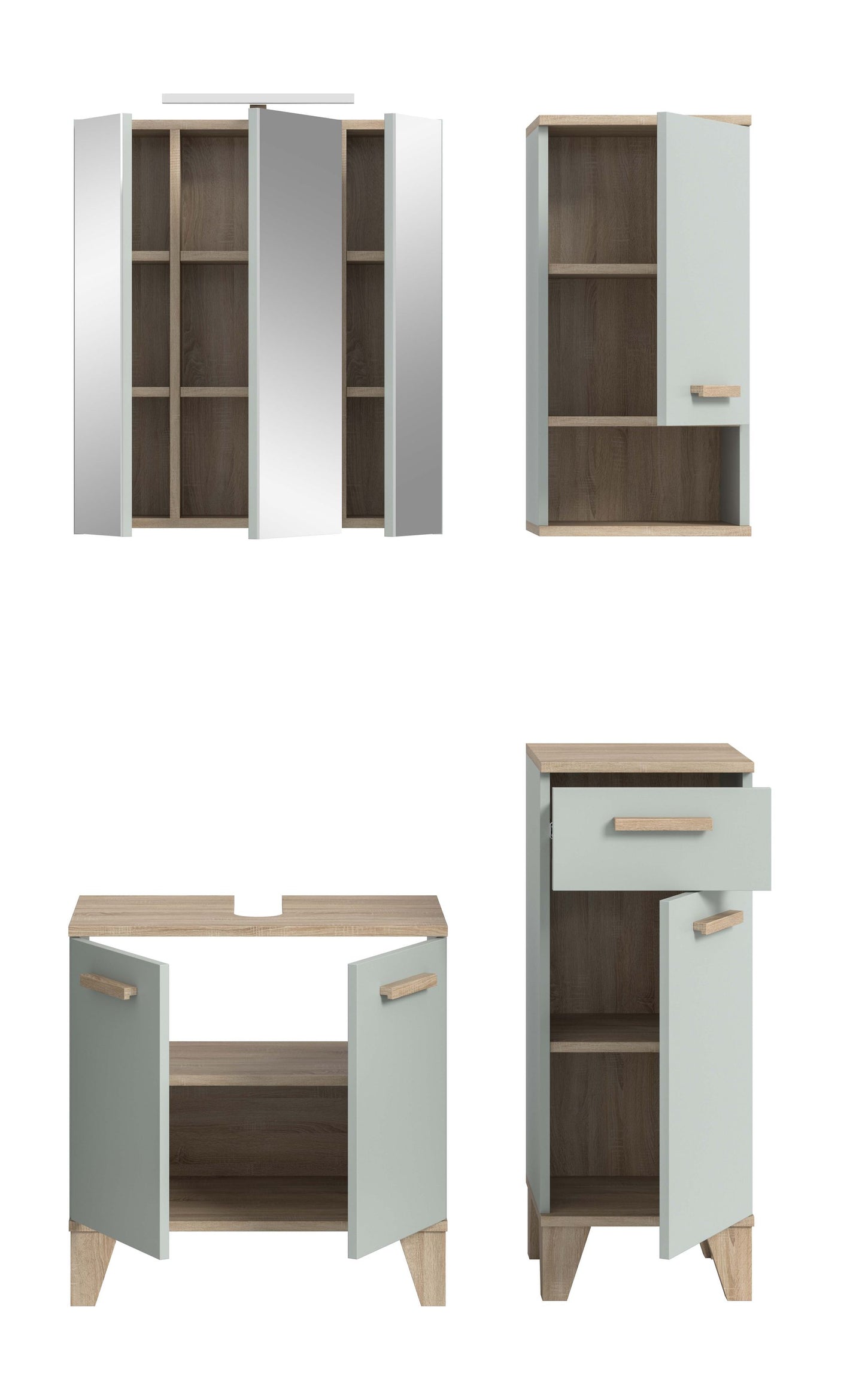Ensemble de salle de bain avec éclairage STAR (L/H/P : env. 109/190/34 cm) en vert clair/vert clair