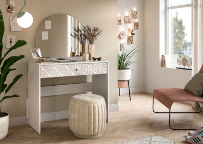 Homes & Jones Schminktisch 90 cm breit mit Spiegel in rund, Jugendzimmermöbel