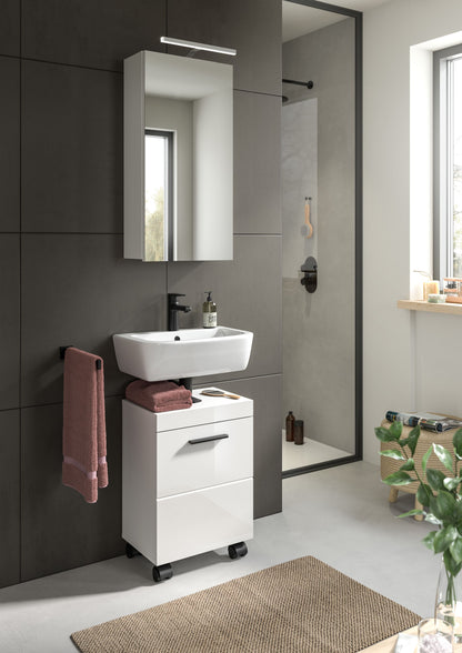 Ensemble de salle de bain avec éclairage NOVA (L/H/P : env. 40/191/30 cm) en blanc/blanc brillant