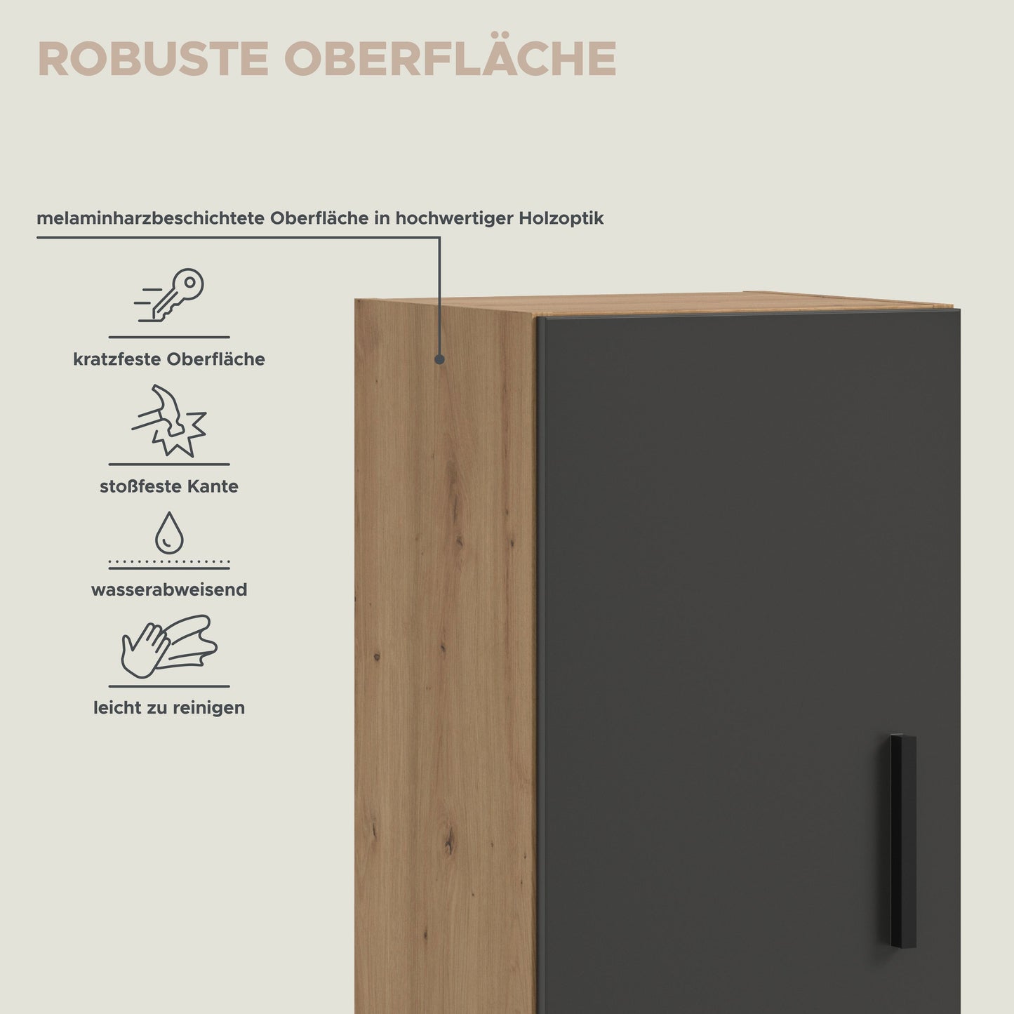 Meuble TV mural THE ONE (l/h/p : env. 75/34/34 cm) en imitation chêne Artisan/vert fumé