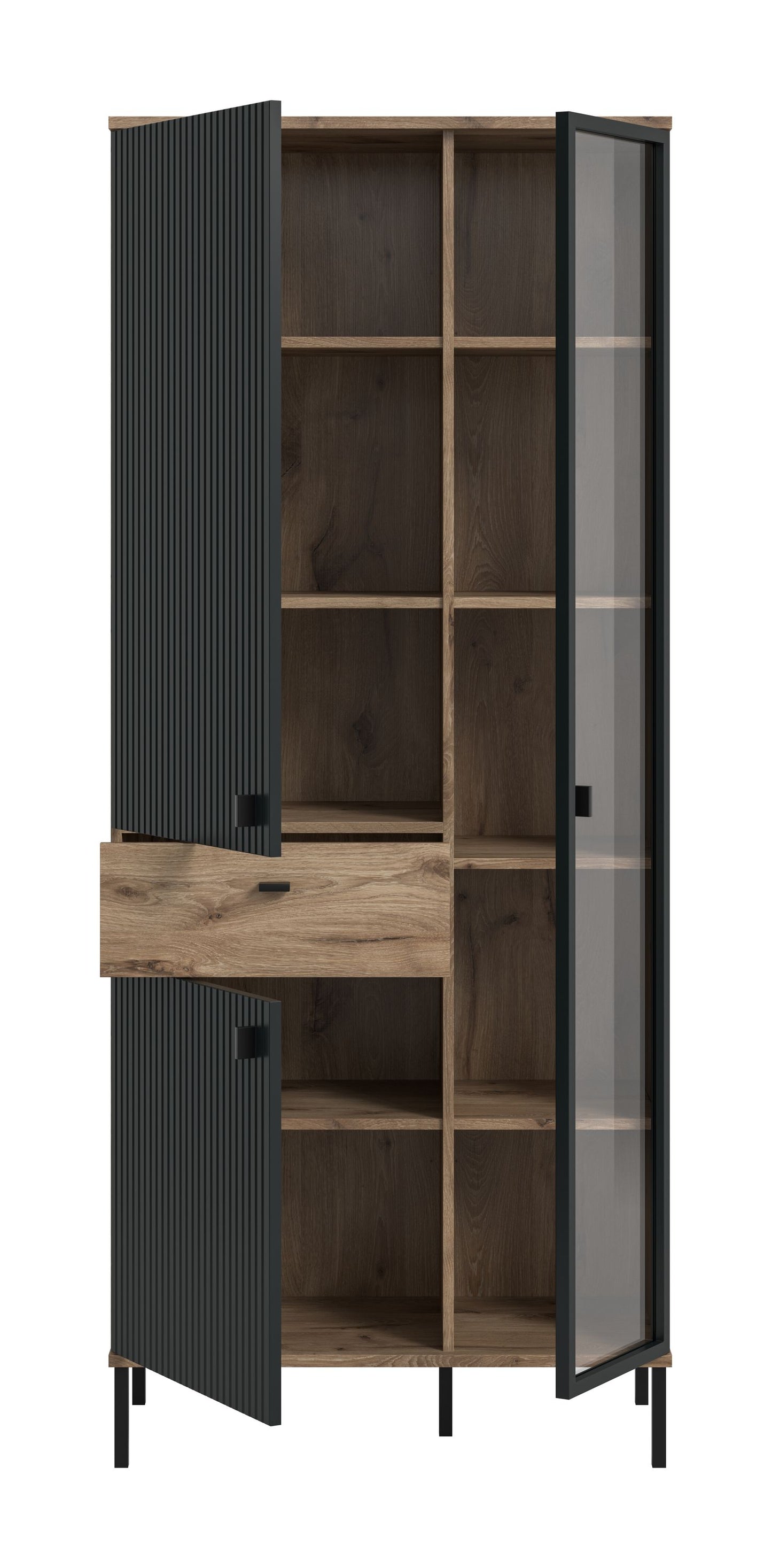 Homes & Jones Vitrinenschrank, Wohnzimmerschrank-mit 4 Deko Fächer, Wohnmöbel