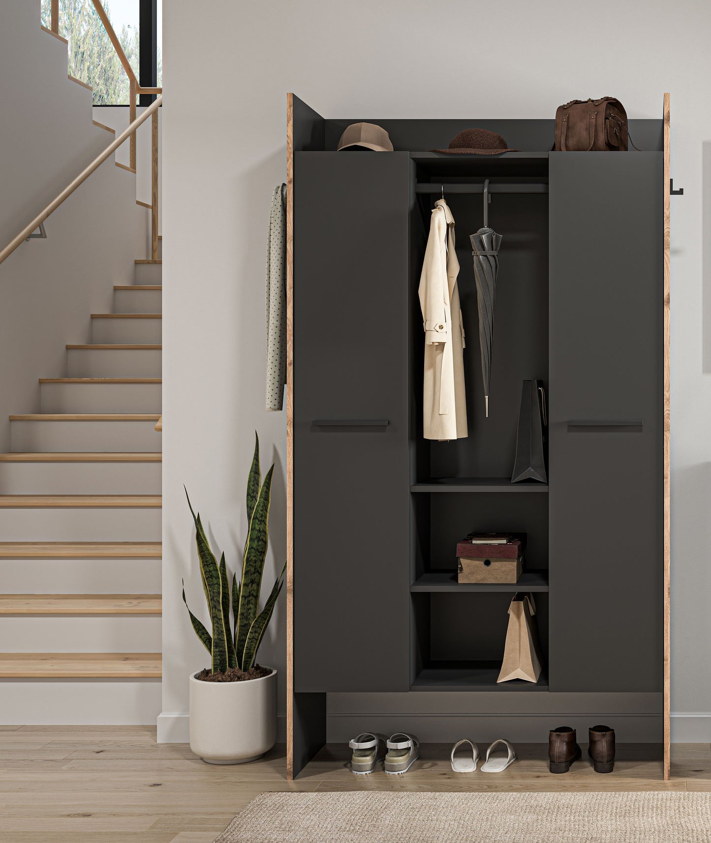 Armoire de vestiaire BUENO (L/H/P : env. 105/189/37 cm) en gris basalte/gris basalte