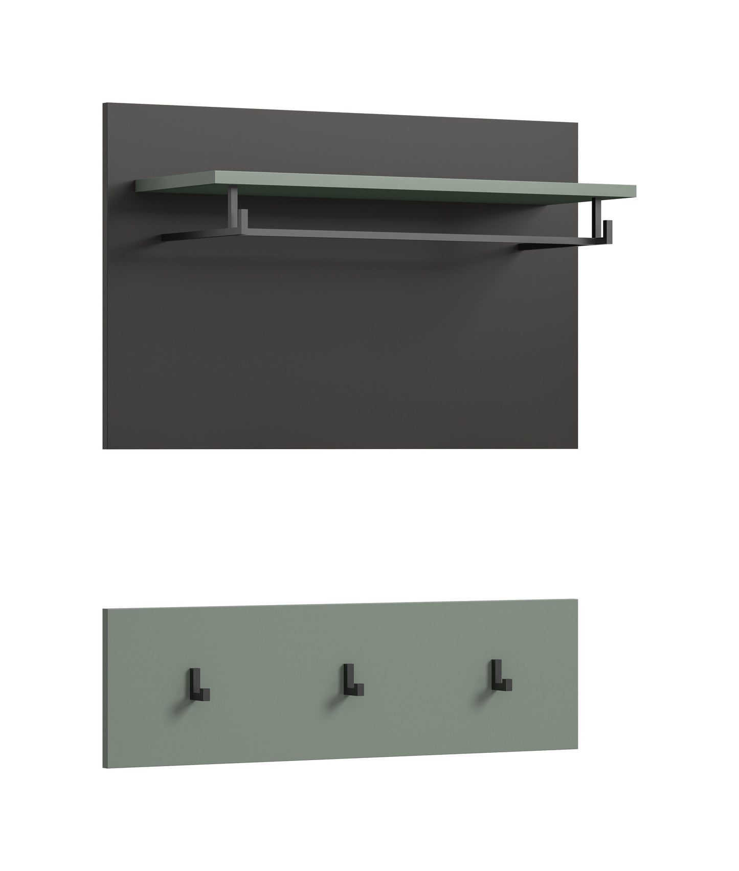 Wandgarderobe mit Hutablage und drei Kleiderhaken, matte Rückwand, Holzleiste