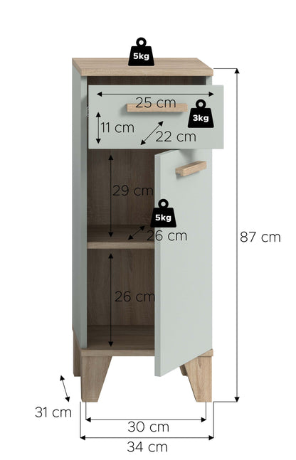 Meuble bas de salle de bain STAR (l/h/p: env. 34/87/31 cm) en vert clair/vert clair