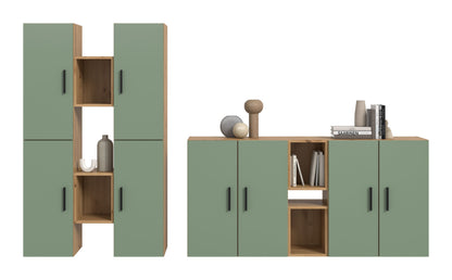 Meuble TV mural THE ONE (l/h/p : env. 270/182/34 cm) en imitation Chêne Artisan/Vert Fumé