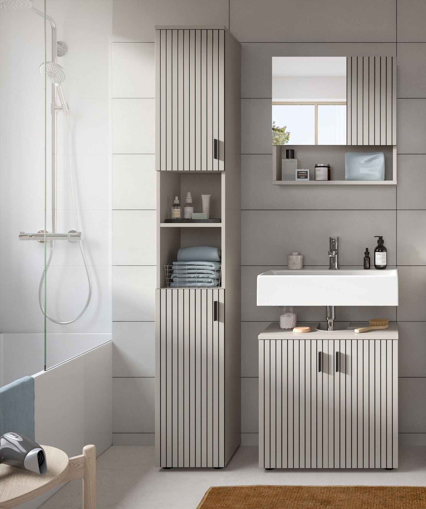 MONE bathroom set (W/H/D: approx. 105/192/30 cm) in cashmere/cashmere