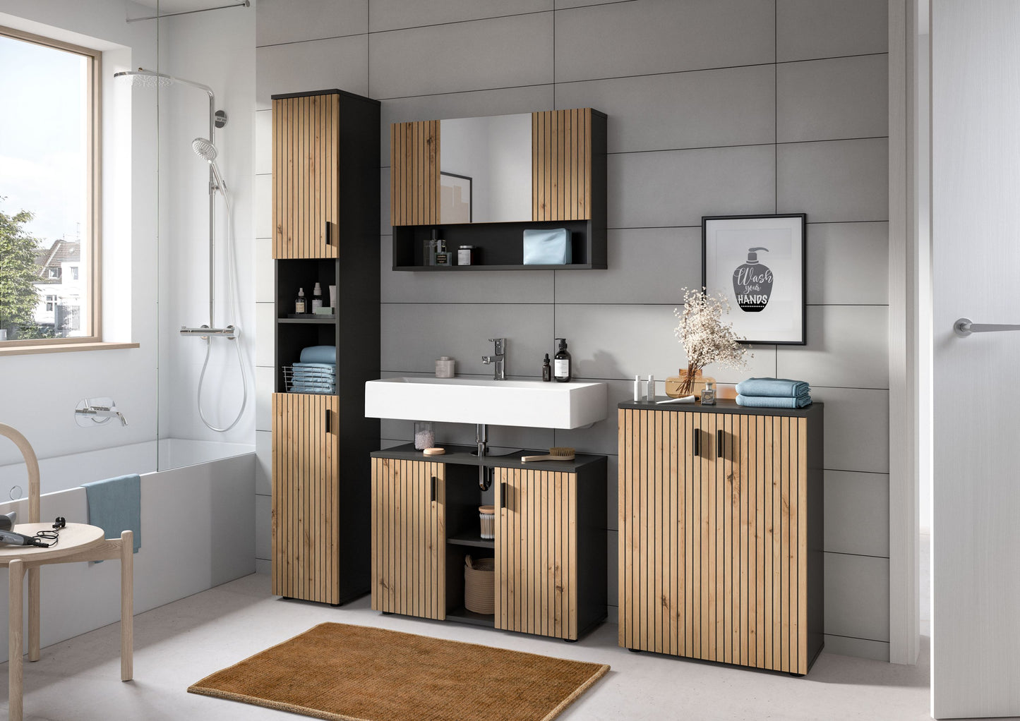 Meuble de salle de bain MONE (l/H/P : env. 30/192/30 cm) en cachemire/cachemire
