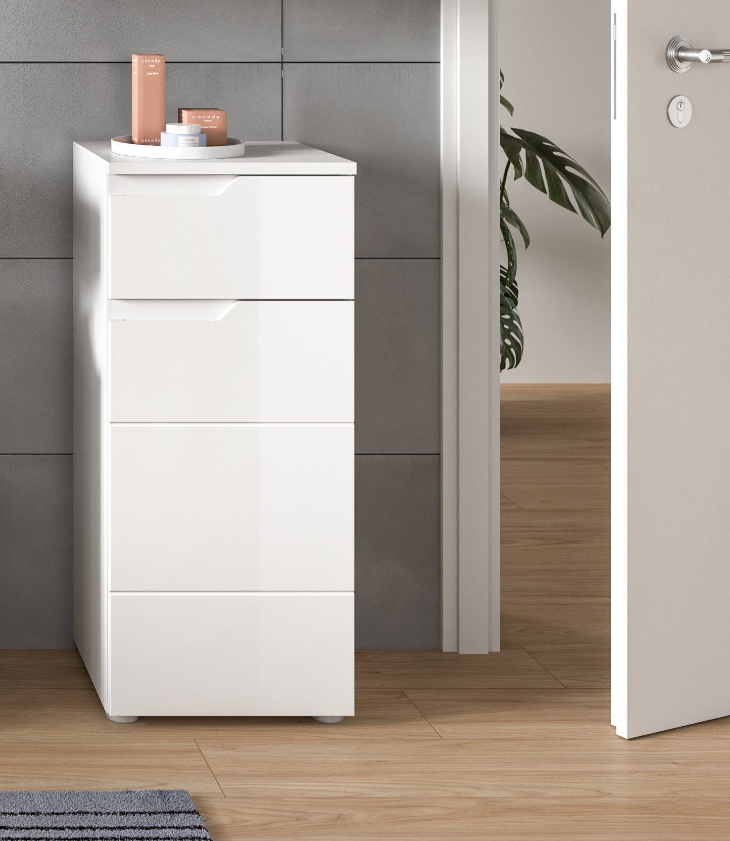 Homes & Jones Badezimmerkommode weiß Hochglanz Front, Badschrank