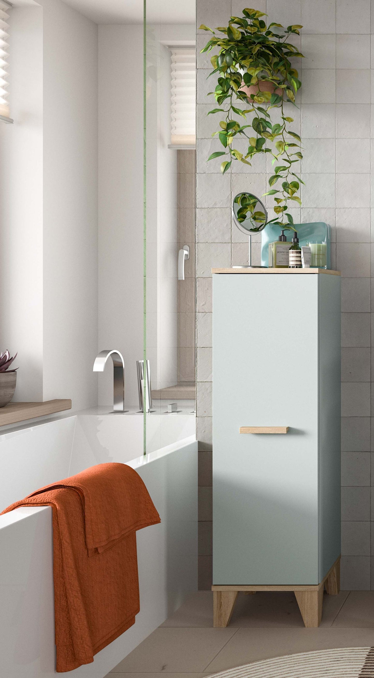 Meuble de salle de bain STAR (L/H/P : env. 34/116/31 cm) en vert clair/vert clair