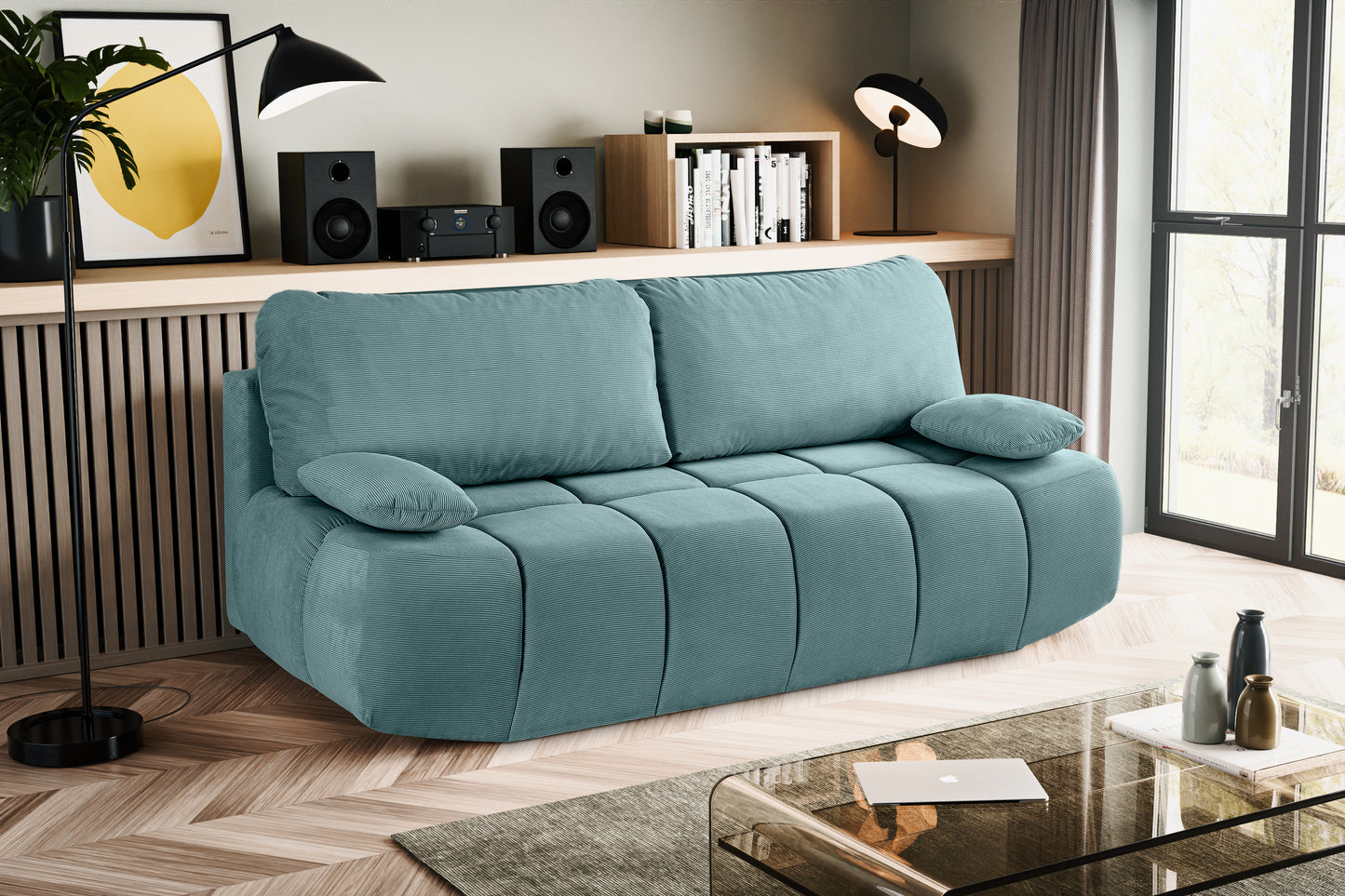 Canapé convertible Lauder – Canapé tendance en velours côtelé avec fonction couchage