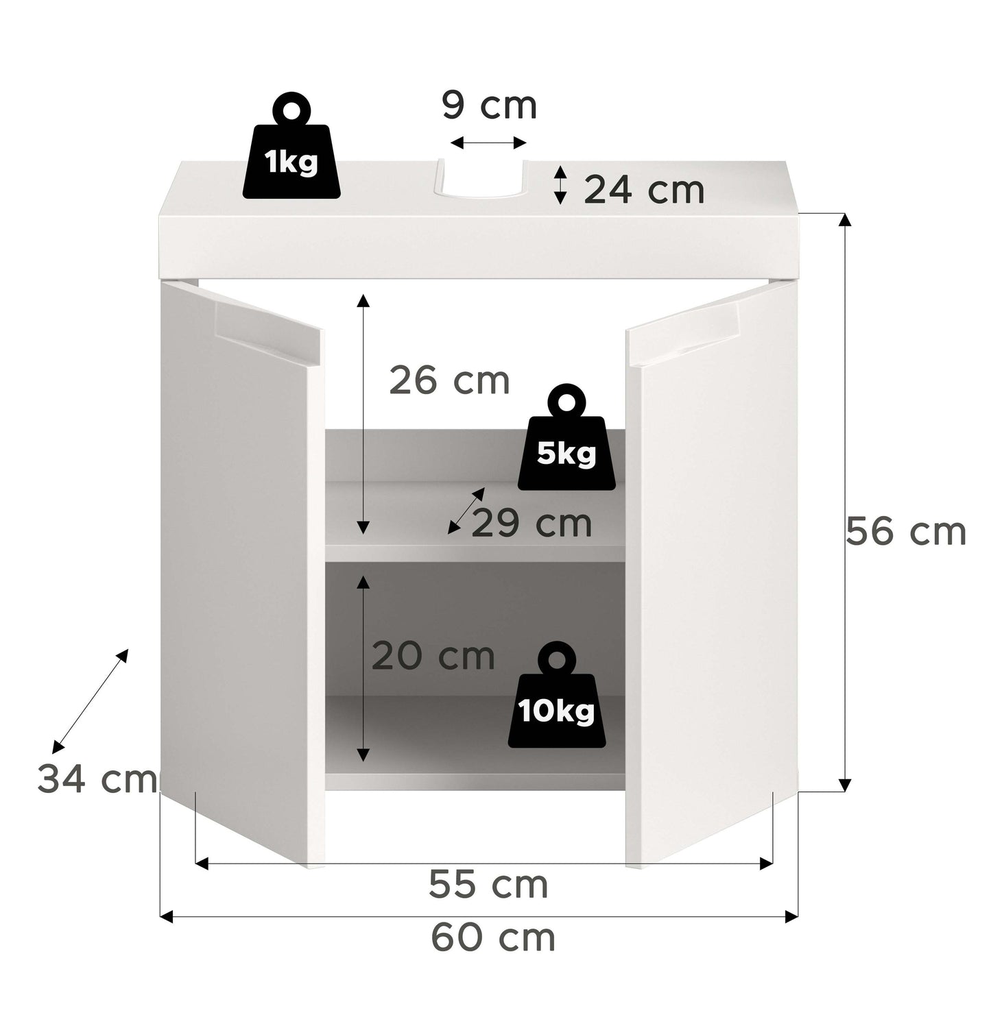 Viana Waschbeckenunterschrank (B/H/T: 60x56x34 cm) in Weiß matt und Weiß