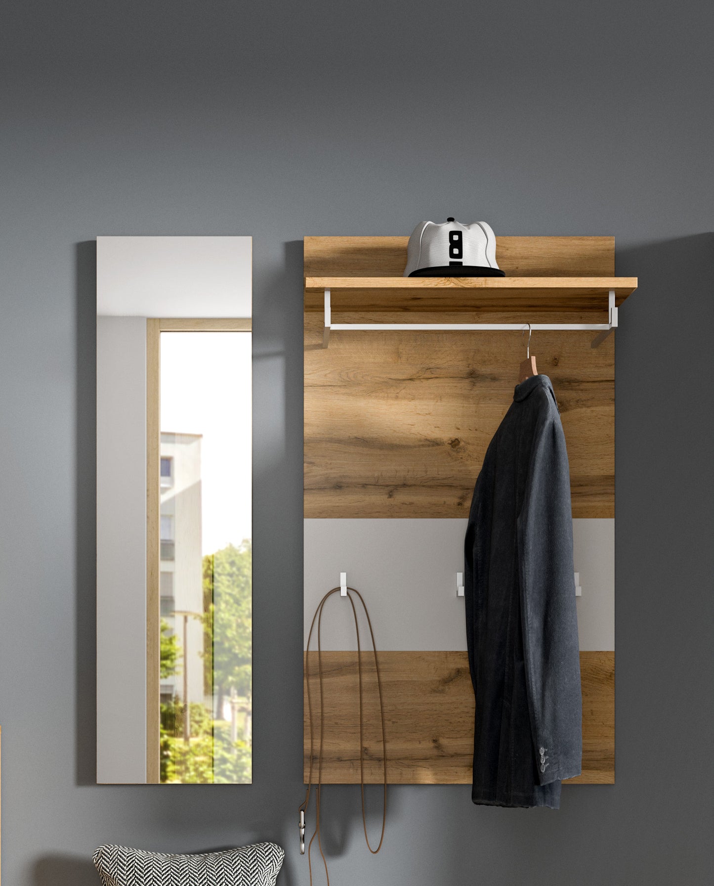Homes & Jones Garderobenset 2-tlg., Paneel und Garderobenspiegel, Flurmöbel
