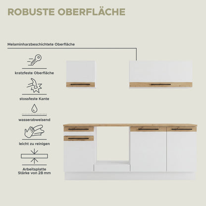Küchenzeile (ohne E-Geräte) (B/H/T 220x195x60 cm) in Weiß