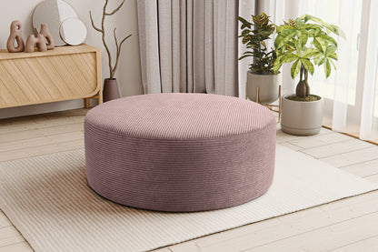 Runder Cord-Hocker mit weicher Polsterung, altrosa, gepolsterte runde Sitzfläche.