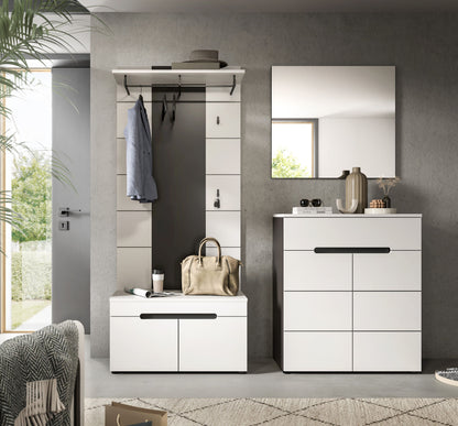 Homes & Jones Garderobenset 4-tlg., 1x Paneel, Sitzbank, Kommode und Spiegel