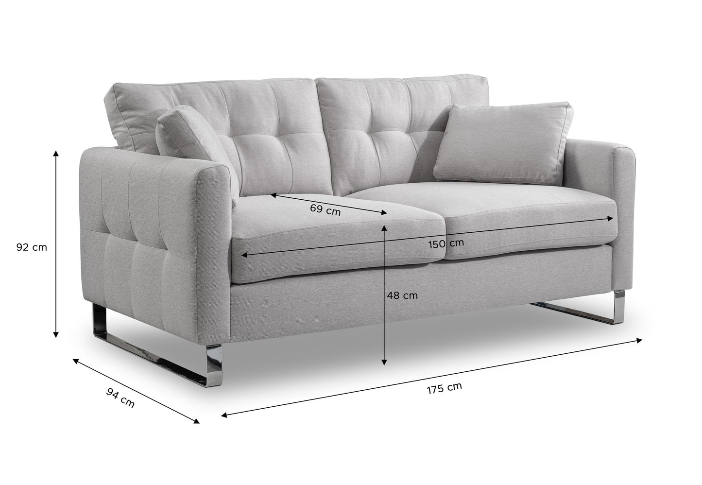 Canapé 2 places moderne Hera – Canapé 2 places moderne avec revêtement en tissu plat