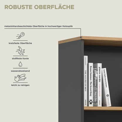 Aktenschrank mit Regal in Holzoptik und Anthrazit, Detailseite zur robusten Oberfläche