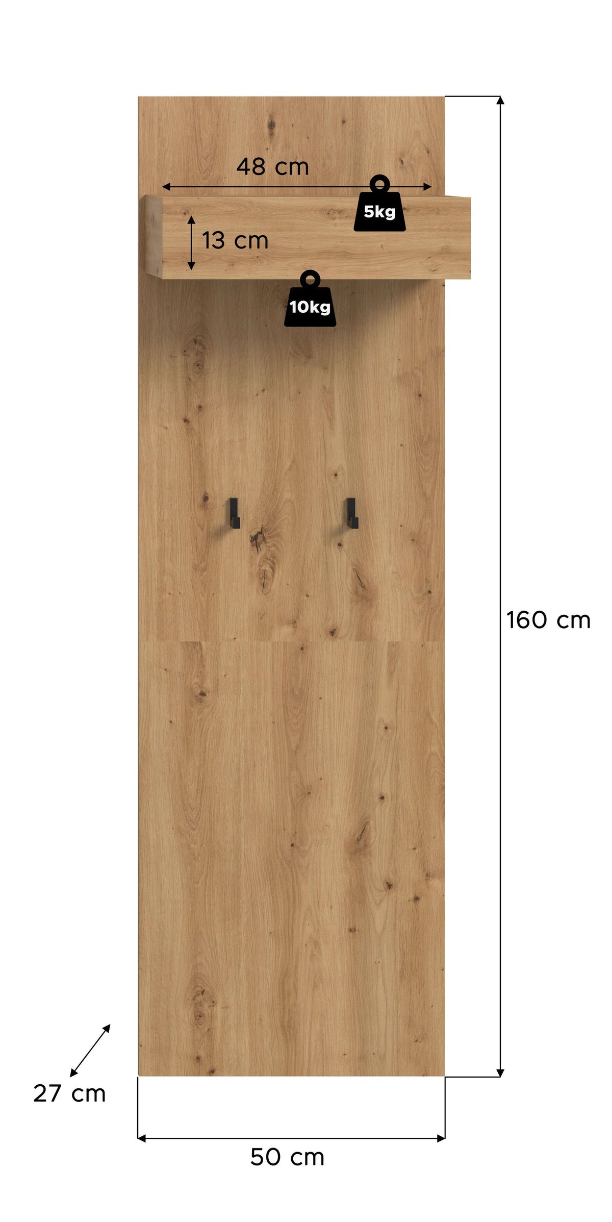 DRIVE coat rack panel (W/H/D: approx. 50/160/27 cm) in Artisan Oak repro/Artisan Oak repro