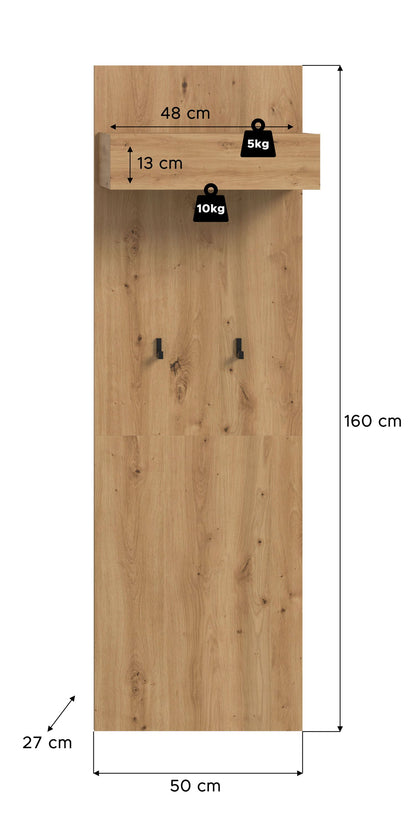 DRIVE coat rack panel (W/H/D: approx. 50/160/27 cm) in Artisan Oak repro/Artisan Oak repro