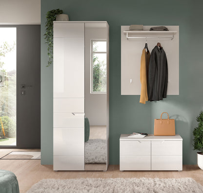 Ensemble de vestibule SOLERO (L/H/P : env. 163/193/37 cm) en blanc/blanc brillant