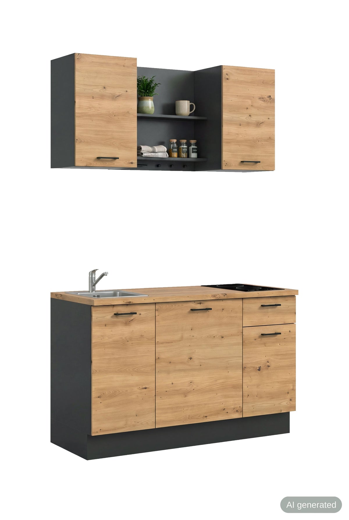 Küchenzeile (ohne E-Geräte) (B/H/T 140x211x60 cm) in Artisan Eiche Nachbildung