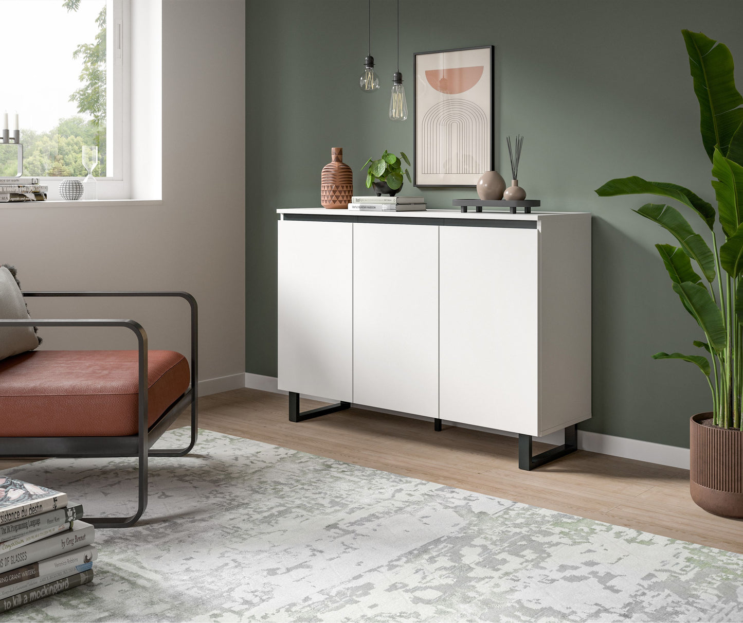 Buffet TOMASA (L/H/P : env. 120/84/36 cm) en imitation Chêne Evoke/imitation Chêne Evoke