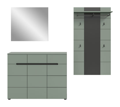 Ensemble de vestiaire CANU (L/H/P : env. 215/190/37 cm) en gris basalte/vert fumée