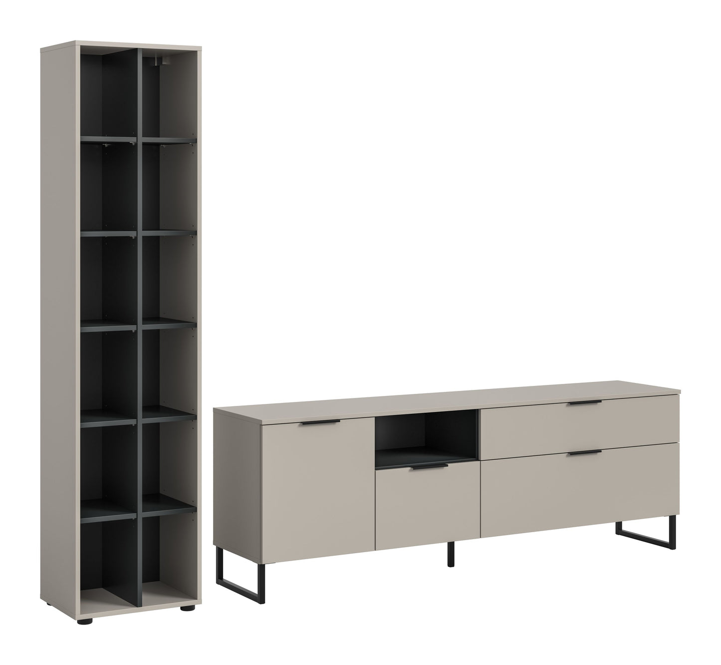 Homes & Jones Wohnzimmerschrank-Set: hoher Schrank mit 6 Fächern, kaschmirfarben