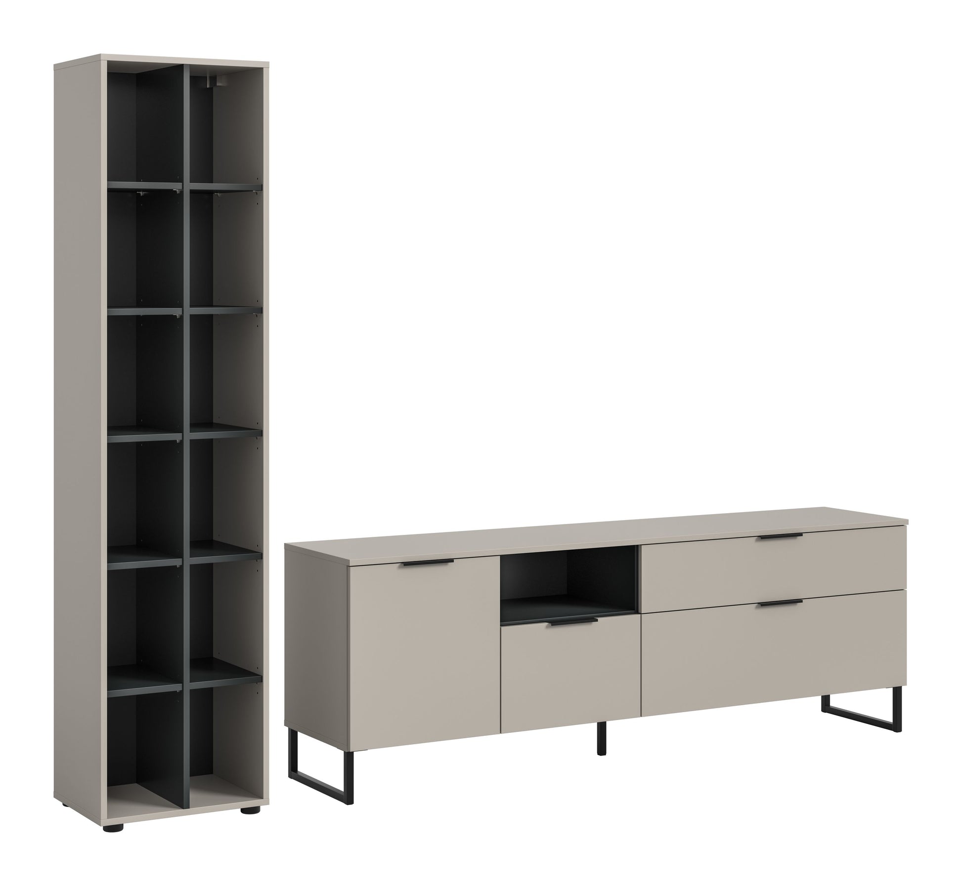 Homes & Jones Wohnzimmerschrank-Set: hoher Schrank mit 6 Fächern, kaschmirfarben