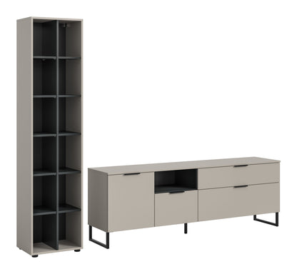 Homes & Jones Wohnzimmerschrank-Set: hoher Schrank mit 6 Fächern, kaschmirfarben