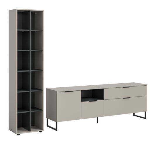 Homes & Jones Wohnzimmerschrank-Set: hoher Schrank mit 6 Fächern, kaschmirfarben