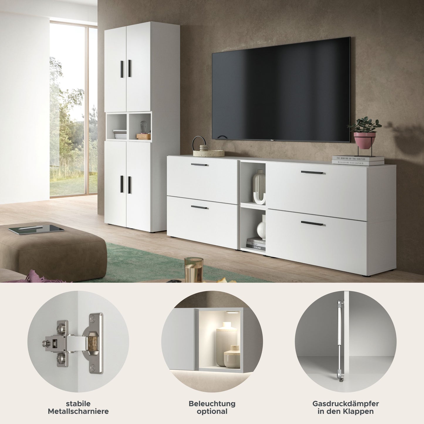 Homes & Jones Wohnwand 4-tlg. TV Möbel Modular Lowboard, Wohnzimmerschrank