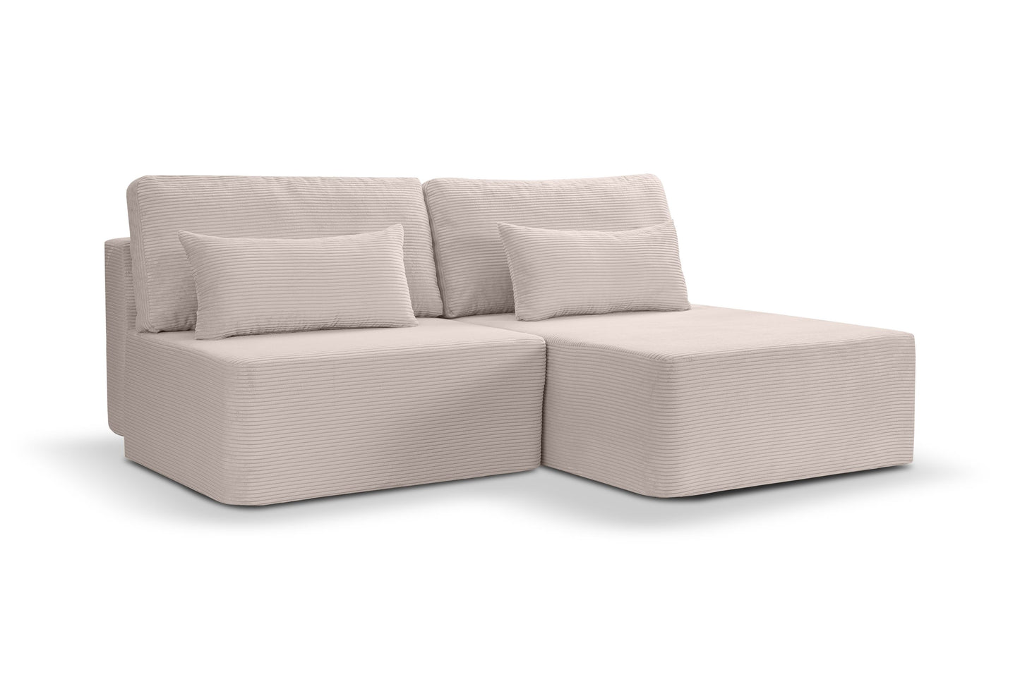 Beiges Schlafsofa mit Schlaffunktion, 2-Sitzer-Form mit zwei Zierkissen