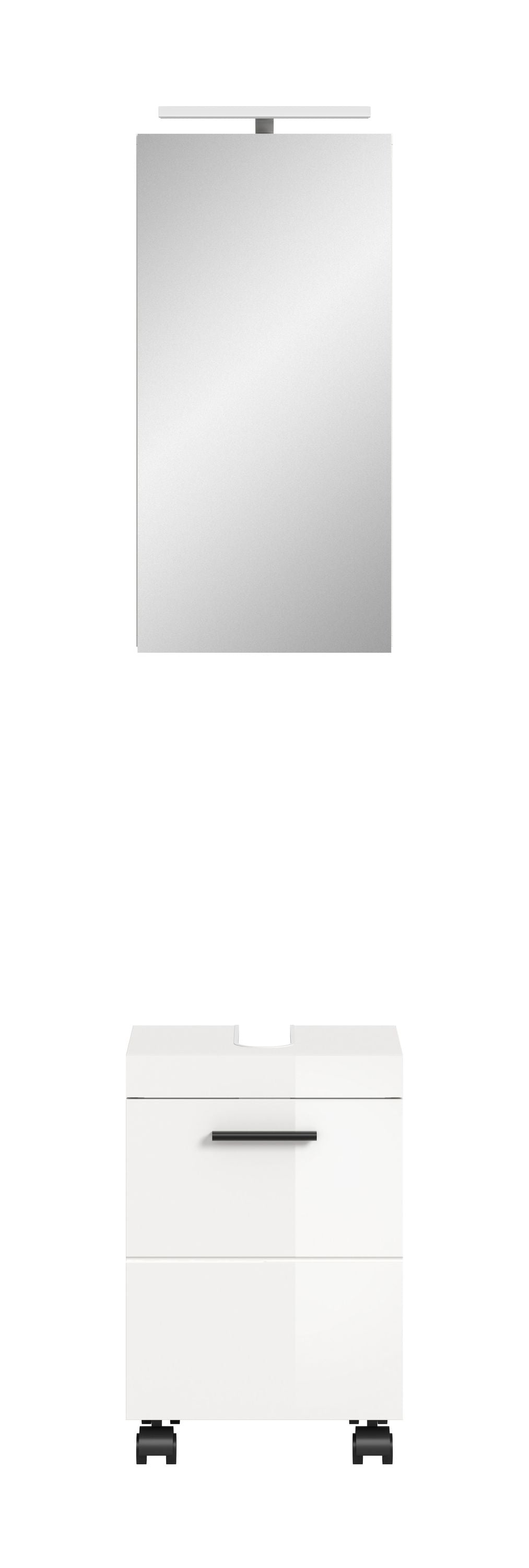 Ensemble de salle de bain avec éclairage NOVA (L/H/P : env. 40/191/30 cm) en blanc/blanc brillant