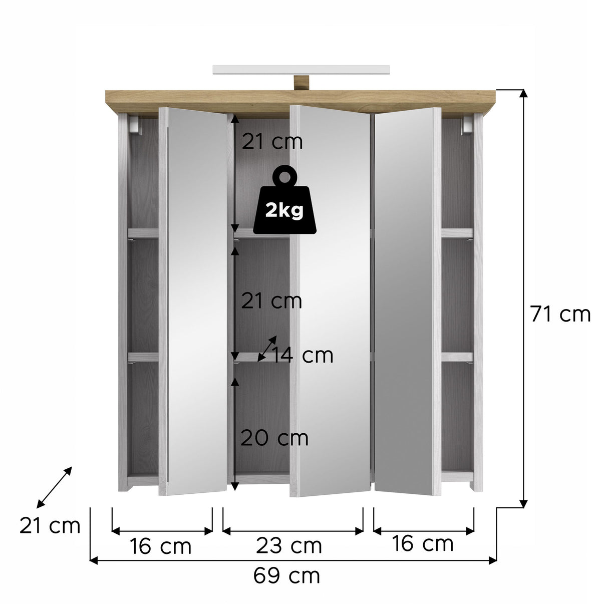 Mirror Cabinet with lighting VERONA (W/H/D: approx. 69/71/21 cm) in Sibiu Larch replica/Sibiu Larch replica
