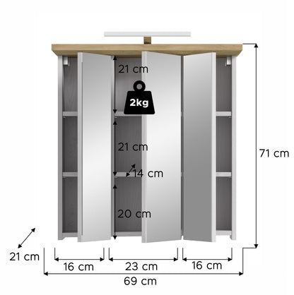 Mirror Cabinet with lighting VERONA (W/H/D: approx. 69/71/21 cm) in Sibiu Larch replica/Sibiu Larch replica