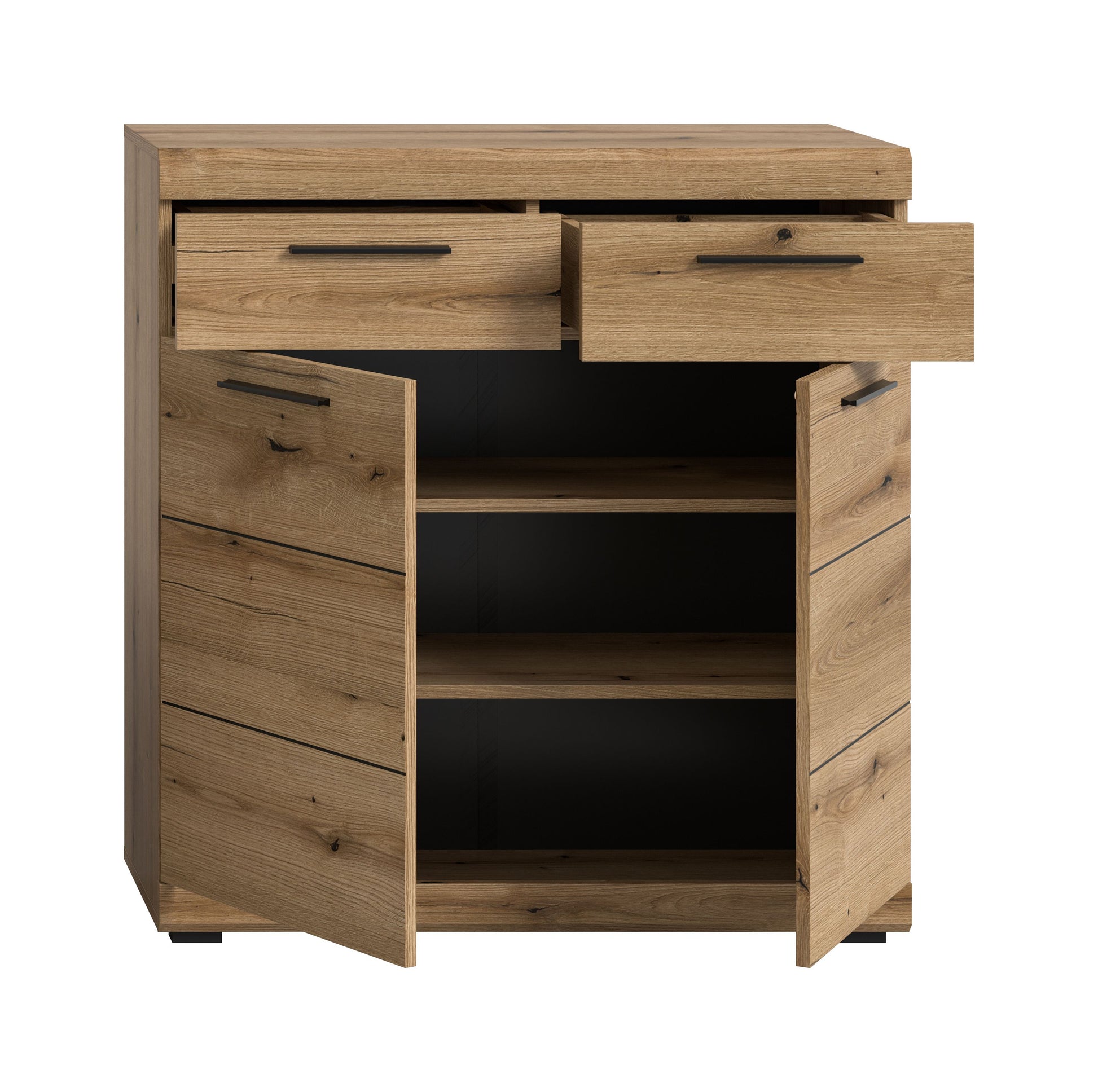 Homes & Jones Kommode mit Schublade, helle Holzoptik, offene Fächer und seitliche Bretter