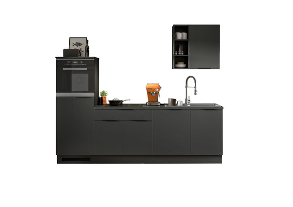 Cuisine intégrée (sans appareils électroménagers) MILLER (L/H/P : env. 260/222/60 cm) en noir/imitation chêne Artisan