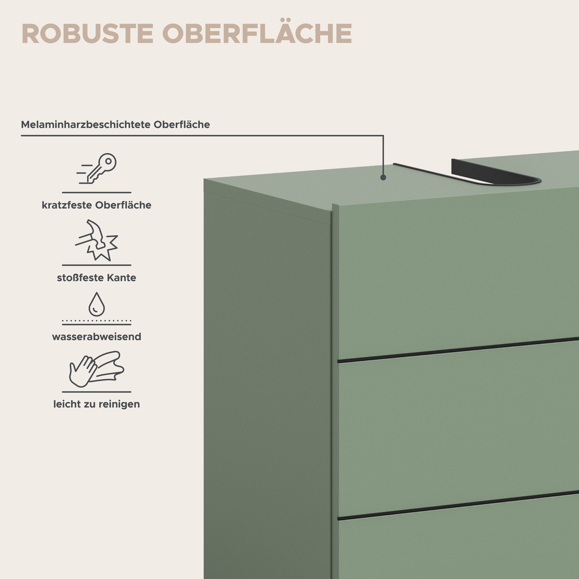 Robuste Schrankoberfläche am Waschbeckenunterschrank: kratzfest und leicht zu reinigen
