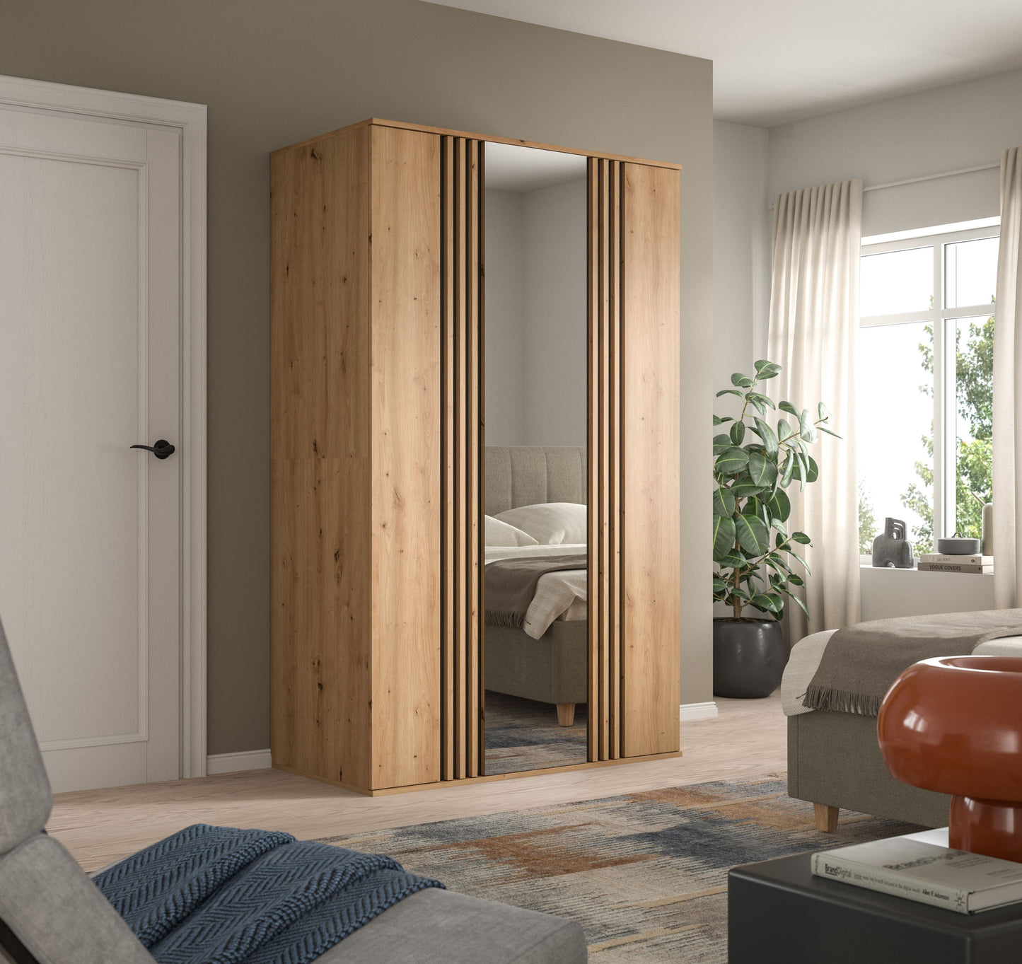 Homes & Jones Kleiderschrank 120cm breit 3-türig, Schlafzimmerschrank