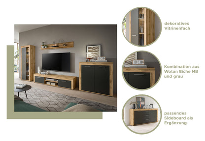 Ensemble meuble TV JAM (L/H/P : env. 310/159/40 cm) imitation chêne Wotan/gris