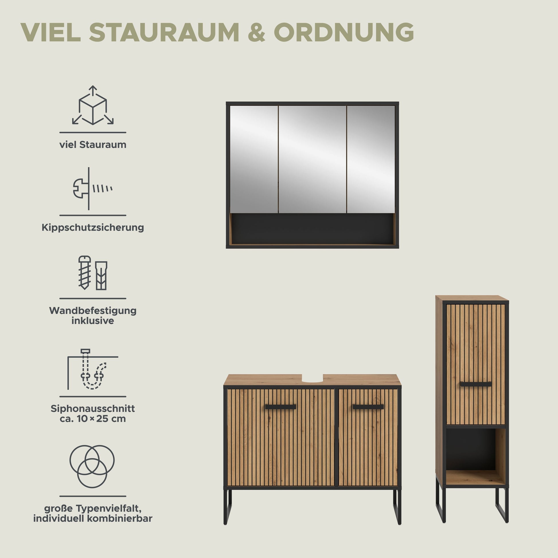 Badmöbel-Set mit Spiegelschrank und Waschtischunterschrank für Stauraum